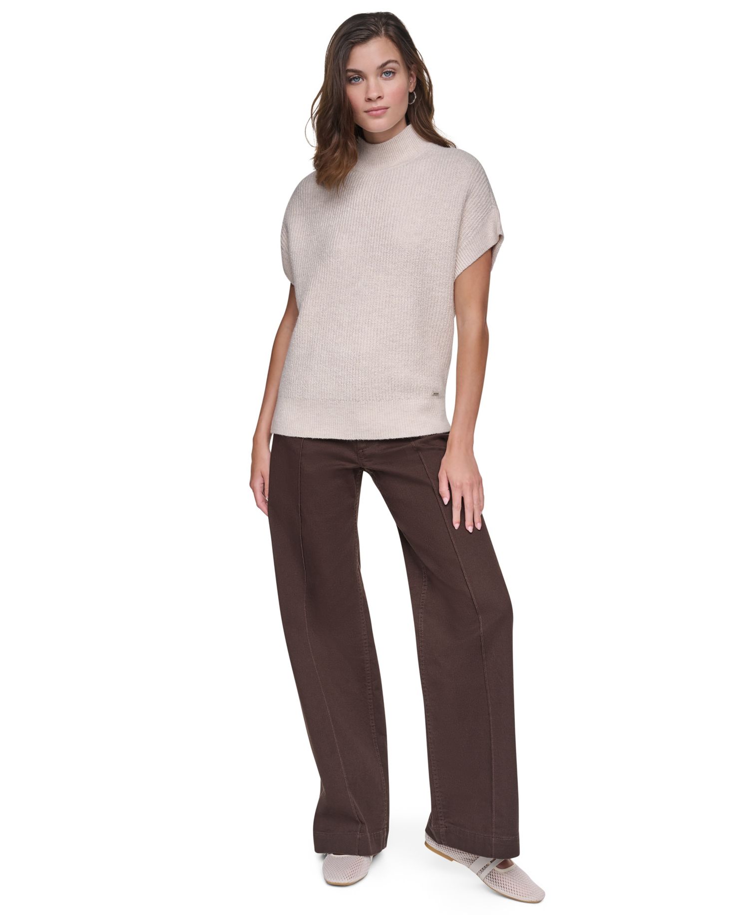 Women's Sleeveless Mock Neck Extended-Shoulder Sweater