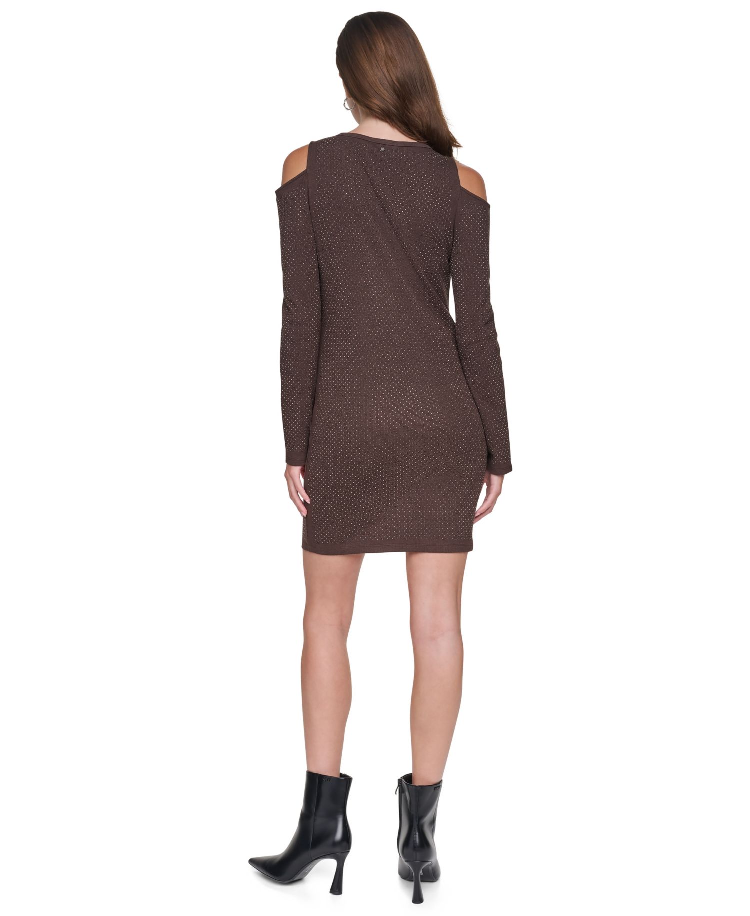 Women's Cold Shoulder Long Sleeve Rhinestone Mini Dress
