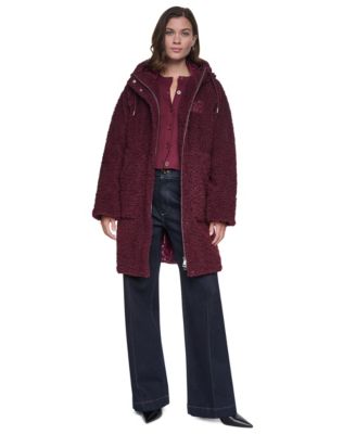 DKNY Jeans Women's Faux-Sherpa Mix Media Hooded Jacket With Cire