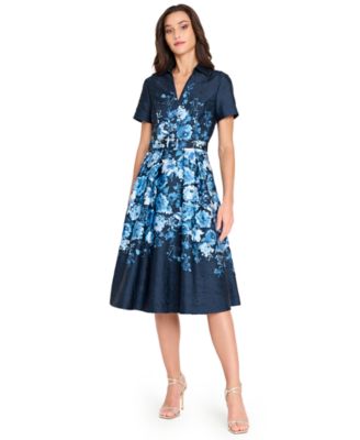 Women's Belted Floral-Print V-Neck Midi Dress