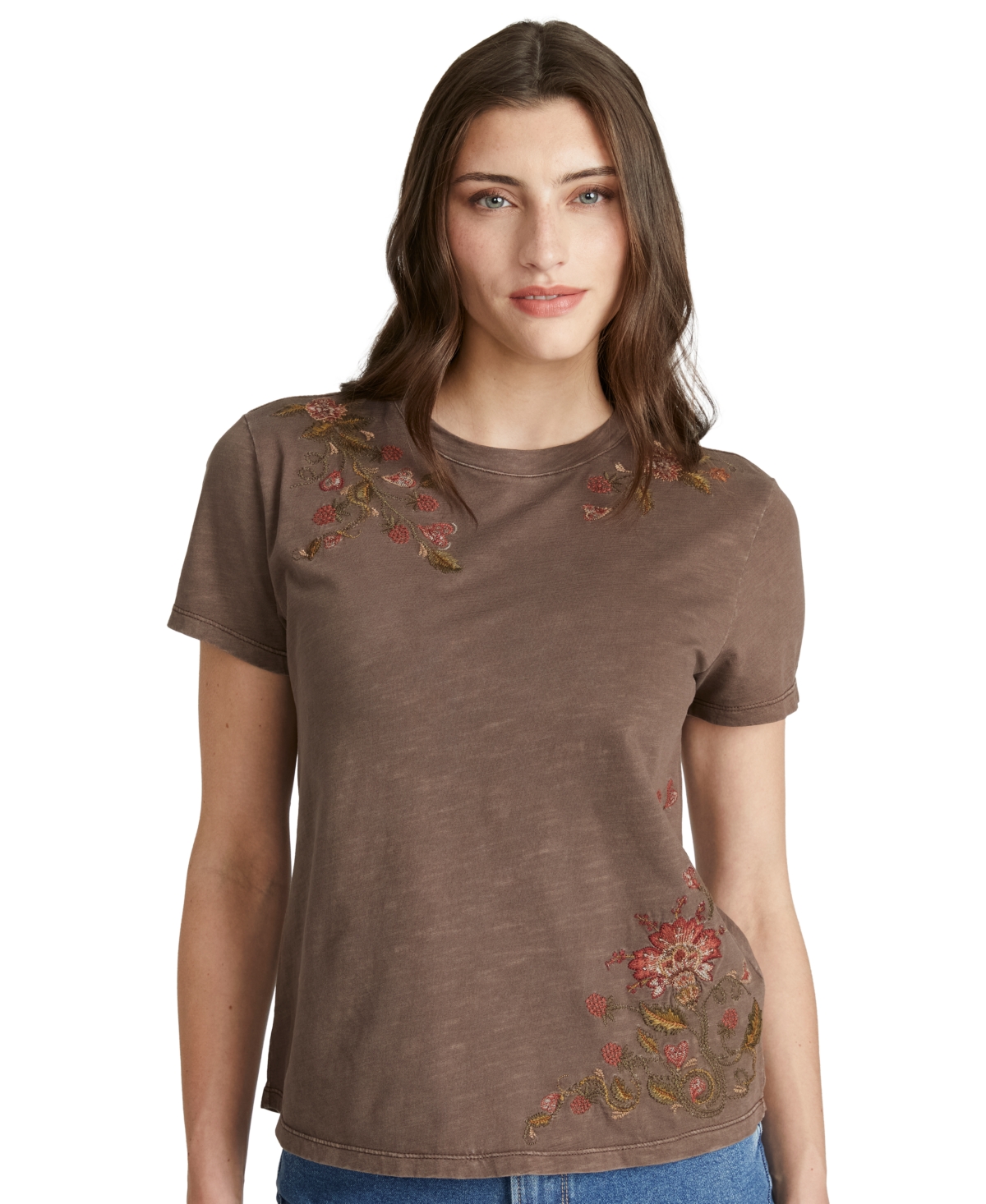 Driftwood Women's Rosevine Embroidered Relaxed Short-sleeve T-shirt In Brown