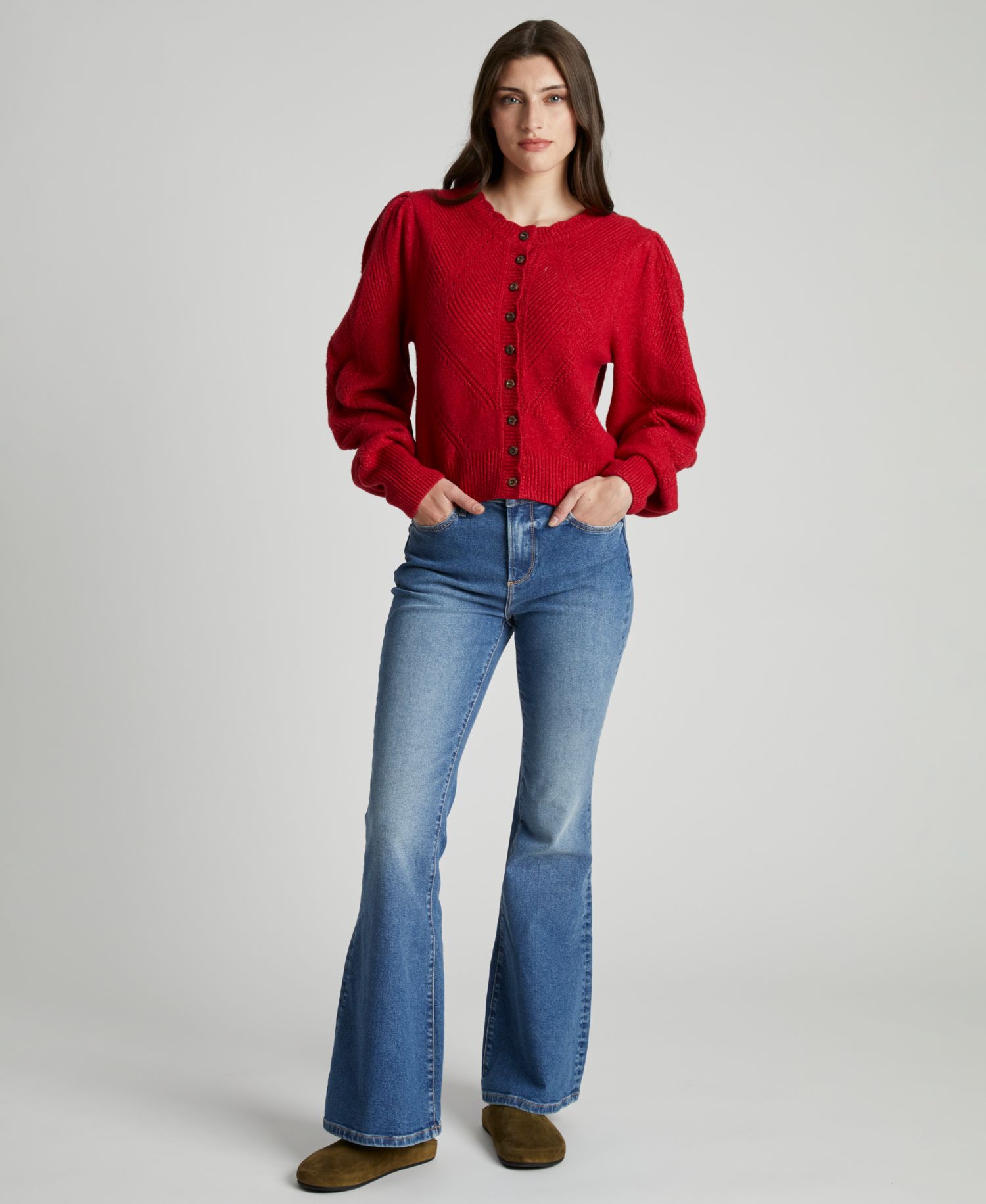 Women's Pointelle Wooden-Floral Button Cardigan