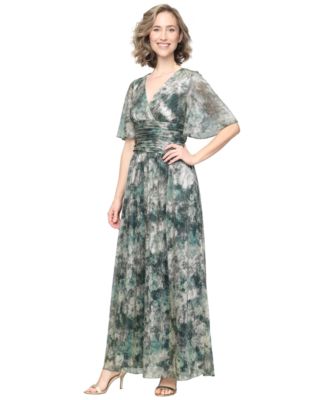 Women's V-Neck Metallic A-Line Gown