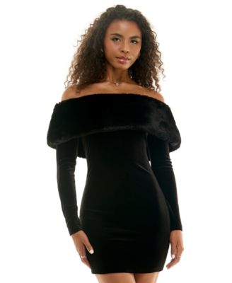 Women's Off-the-Shoulder Long Sleeve Velvet Dress