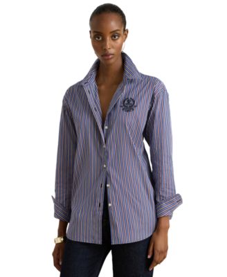 Women's Striped Point-Collar Relaxed-Fit Button-Down Shirt
