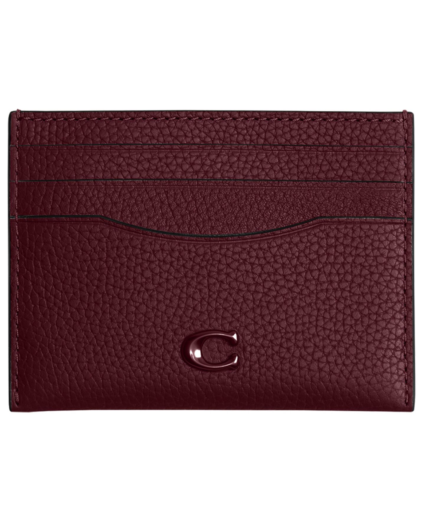 Мужской кошелёк COACH Pebble Leather Card Case With Sculpted C Hardware, 4" x 3", цвет: Светлый тёмно-бордовый — фото 1