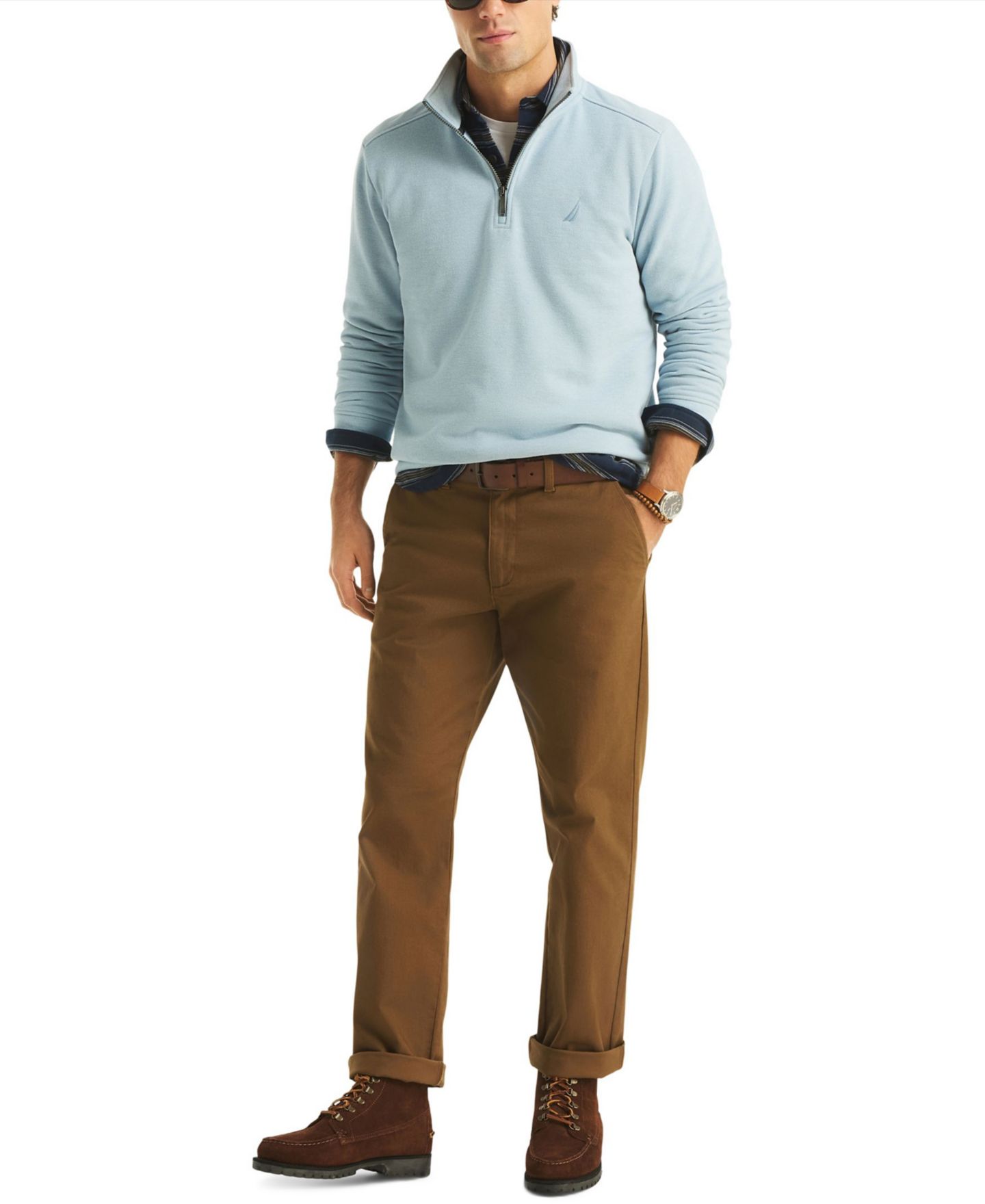 Мужские толстовки Nautica Pique Fleece Mock Neck Quarter Zip, цвет: Меланжевый — фото 2