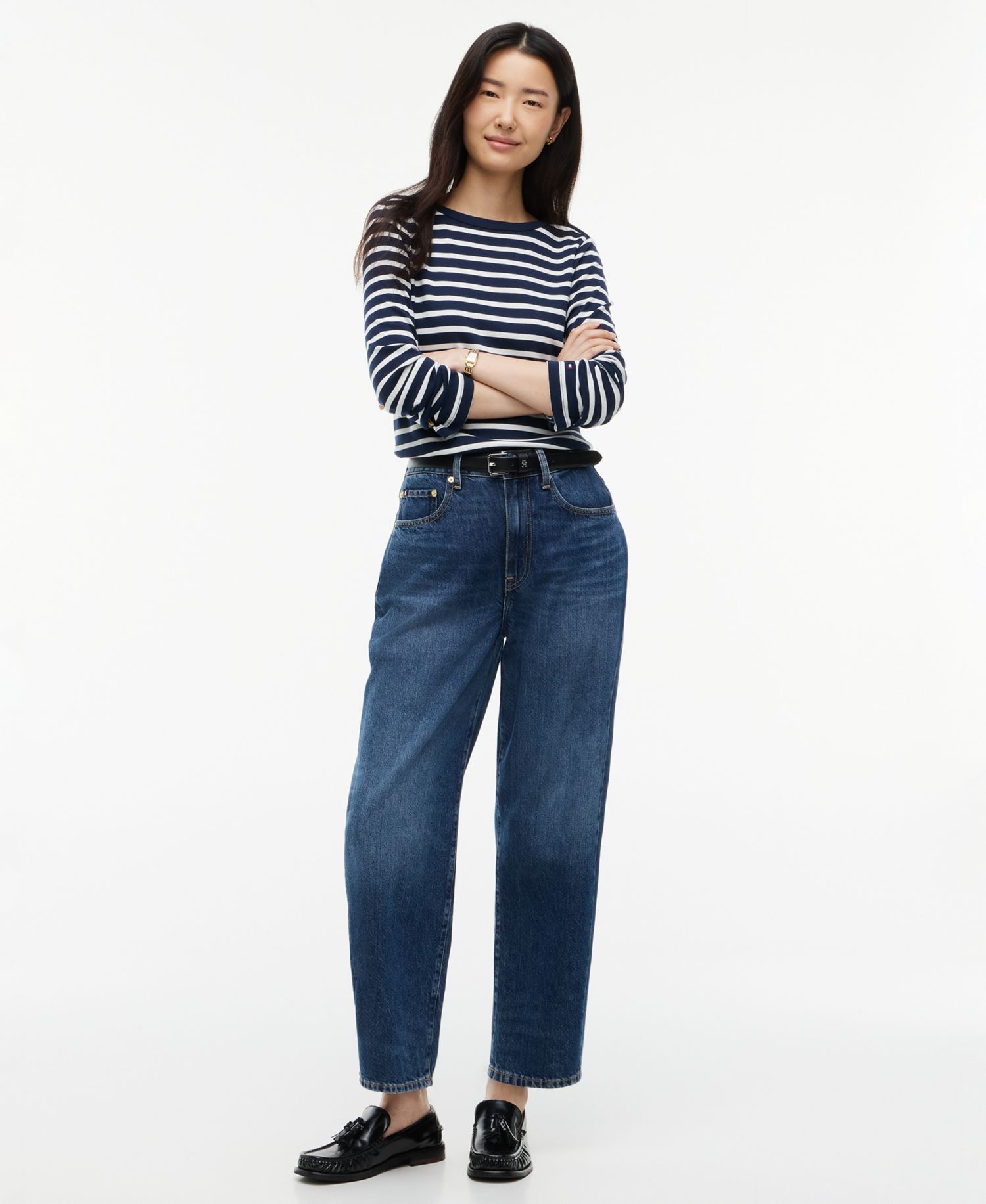 Women's Quinn Mid-Rise Barrel-Leg Dark-Rinse Jeans