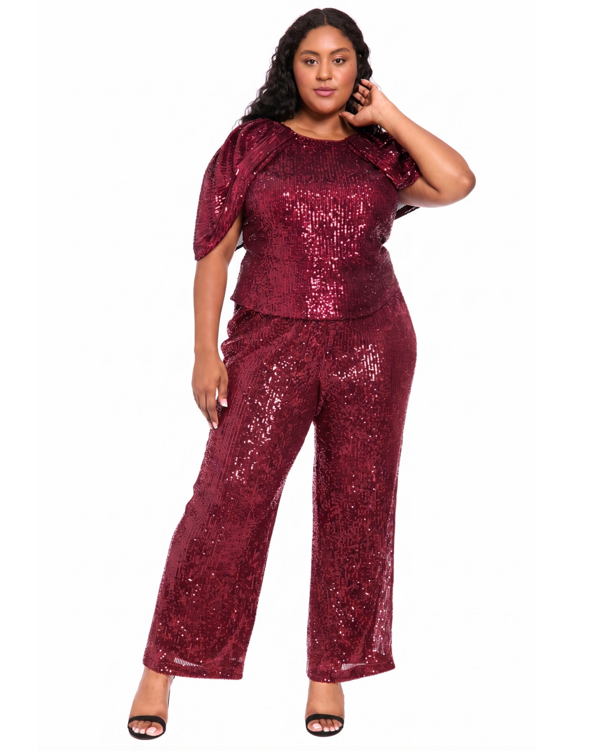 Muse Plus Sequin Draped-Sleeve Top