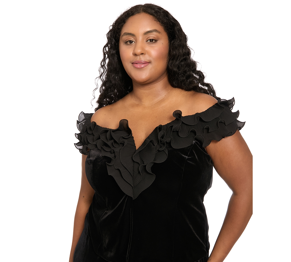 Muse Plus Off-the-Shoulder Velvet Ruffle Blouse