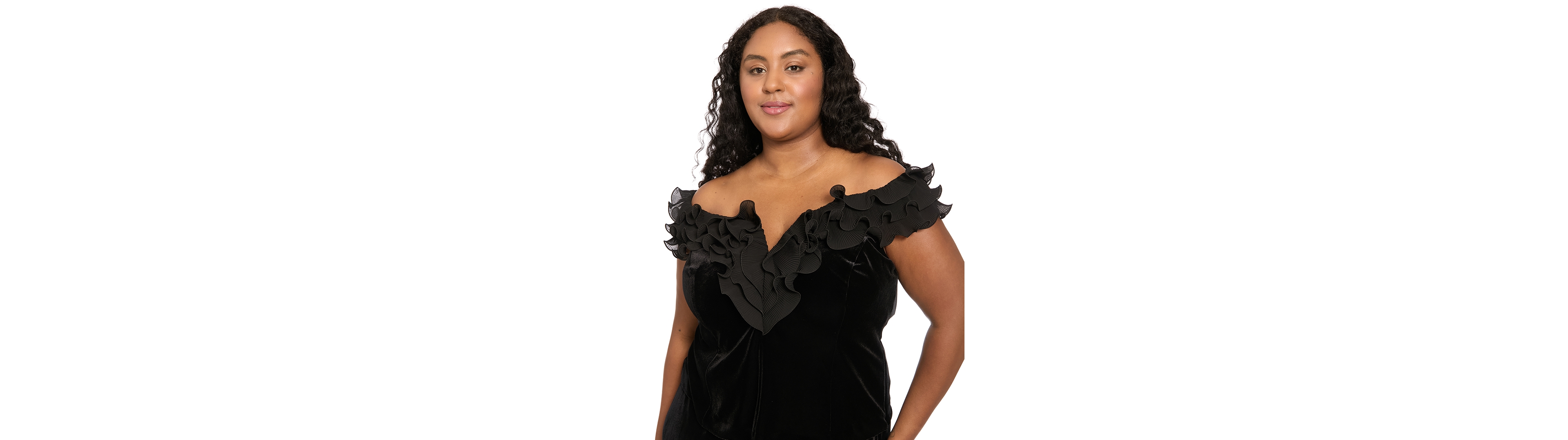Muse Plus Off-the-Shoulder Velvet Ruffle Blouse