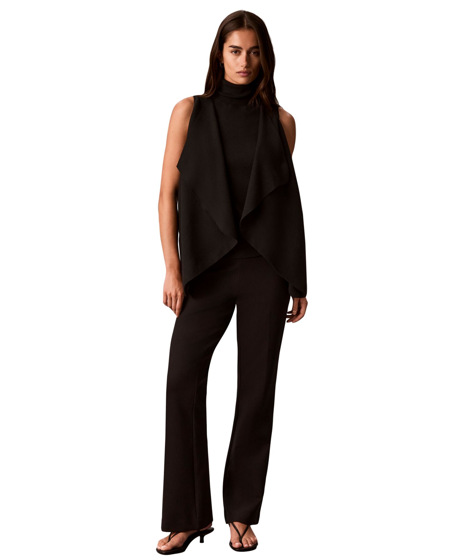 Women's Drape Front Mock Neck Sleeveless Sweater