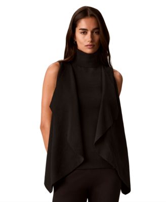 Women's Drape Front Mock Neck Sleeveless Sweater