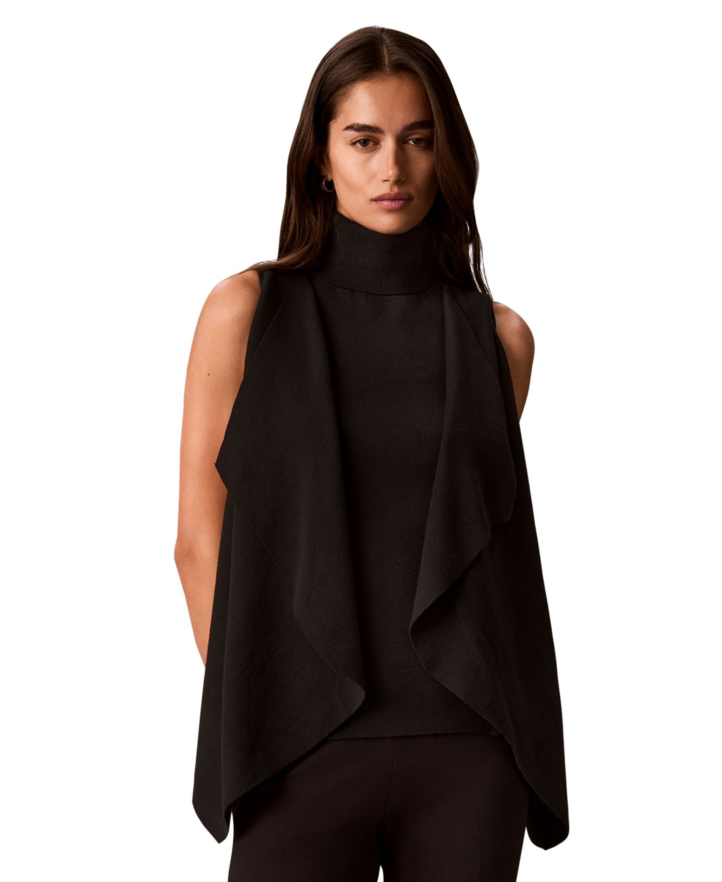 Женский свитер Calvin Klein Drape Front Mock Neck Sleeveless, цвет: Чёрный — фото 1