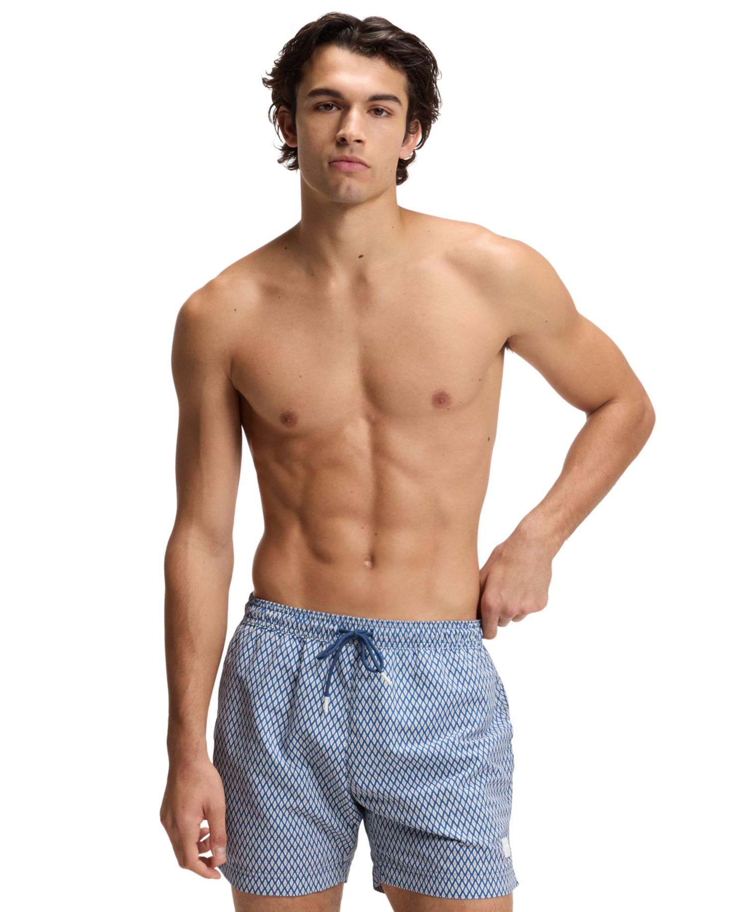 BOSS by Men's Vibe Mini-Pattern Print Regular Fit Swim Trunks, 5" Inseam