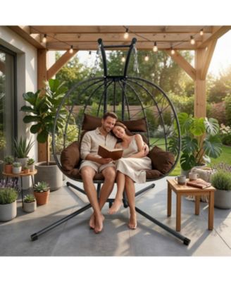 Outdoor 2-Person Patio Hammock Swing Egg Chair with Stand