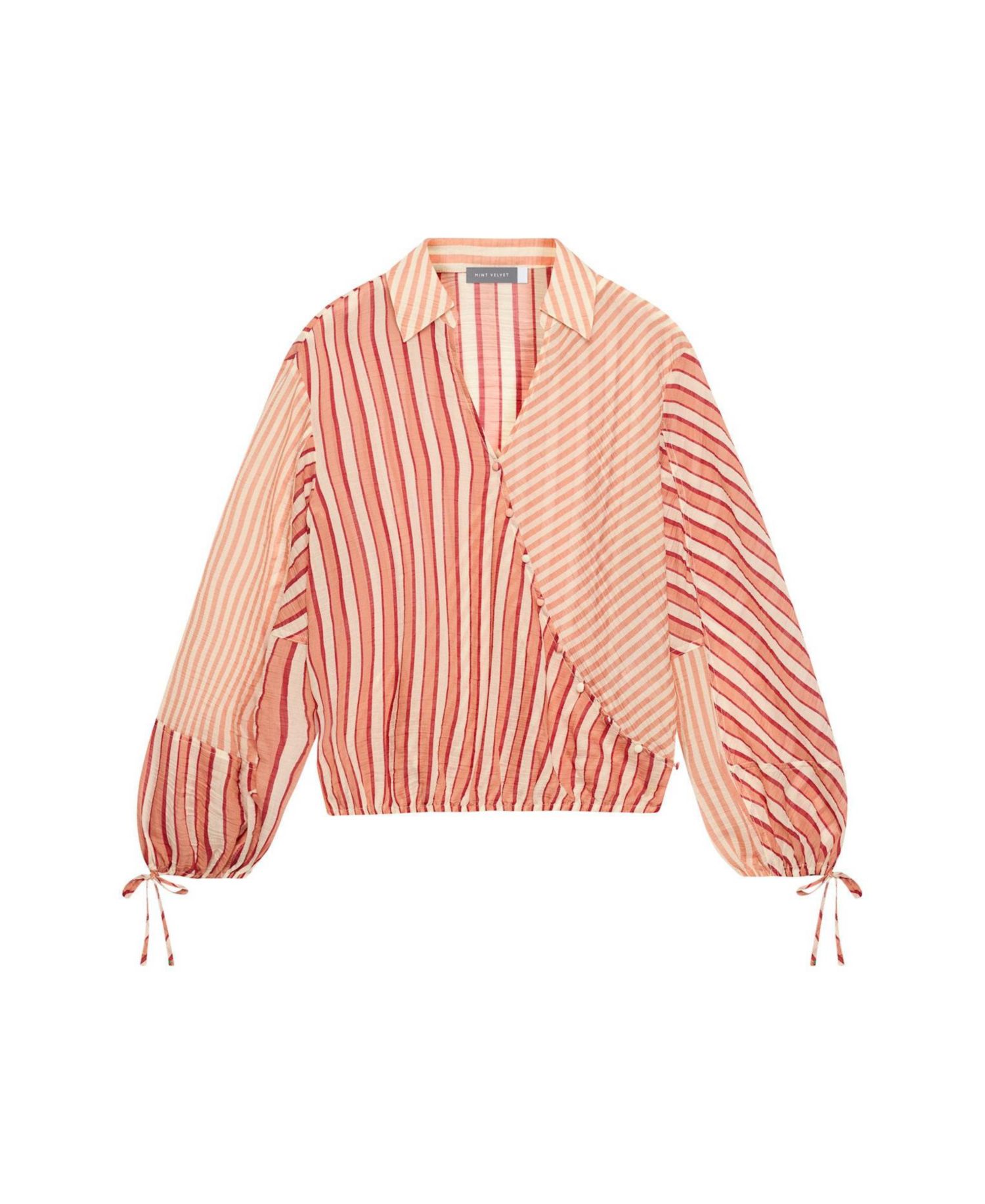 Women's Long-Sleeve Striped Wrap Blouse