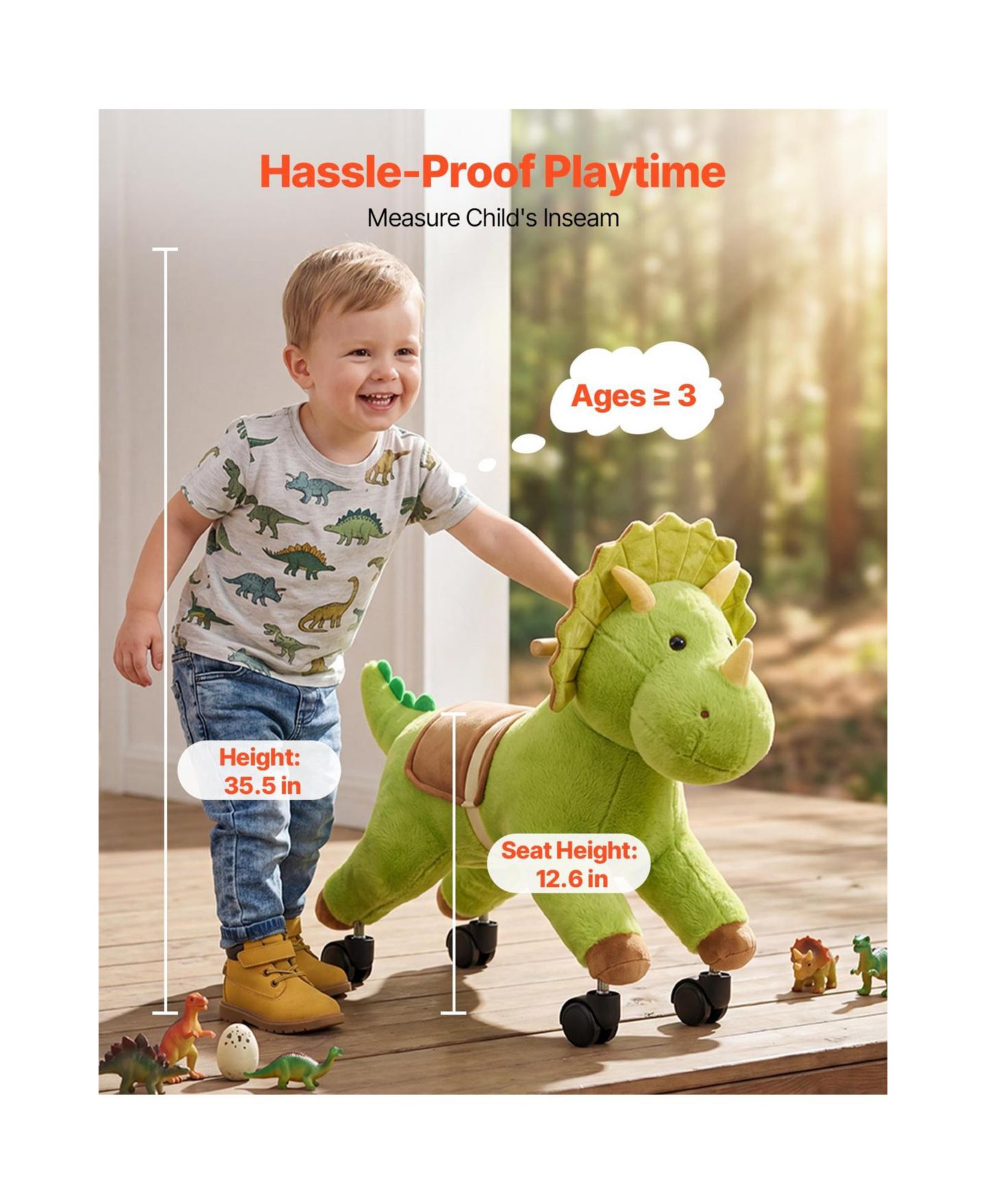 Детская игрушка Glintex Ride-On Dinosaur Toy with Roar Sounds, Holds 88 lbs, цвет: Зелёный — фото 3
