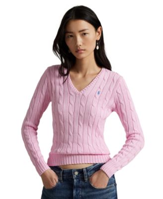 Women's Cable-Knit Cotton V-Neck Sweater