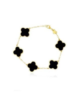 Classic Onyx Clover Bracelet 14K Gold Plated Sterling Silver