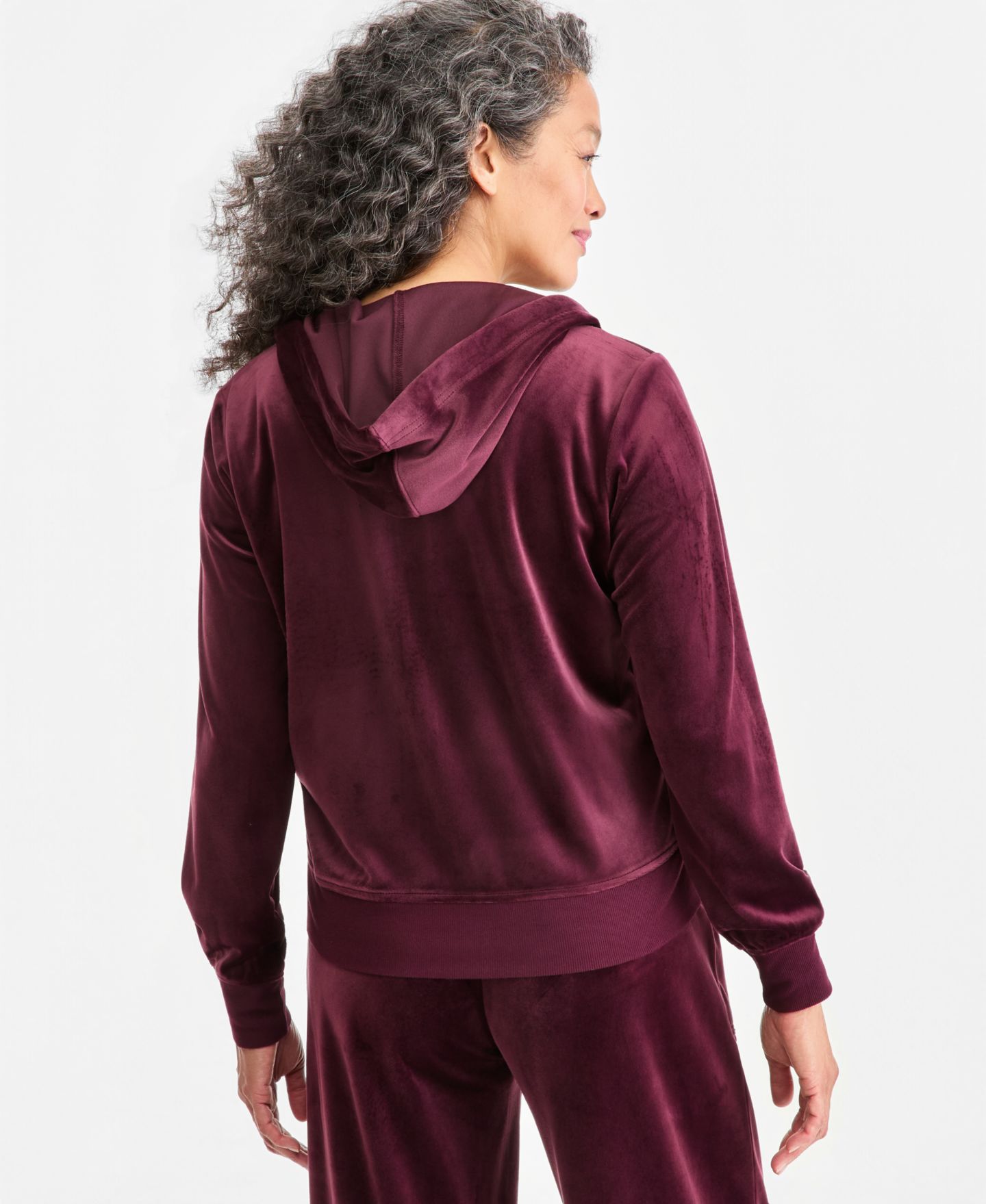 Женское худи Style & Co Velour Zip-Up, цвет: Ягодный — фото 2