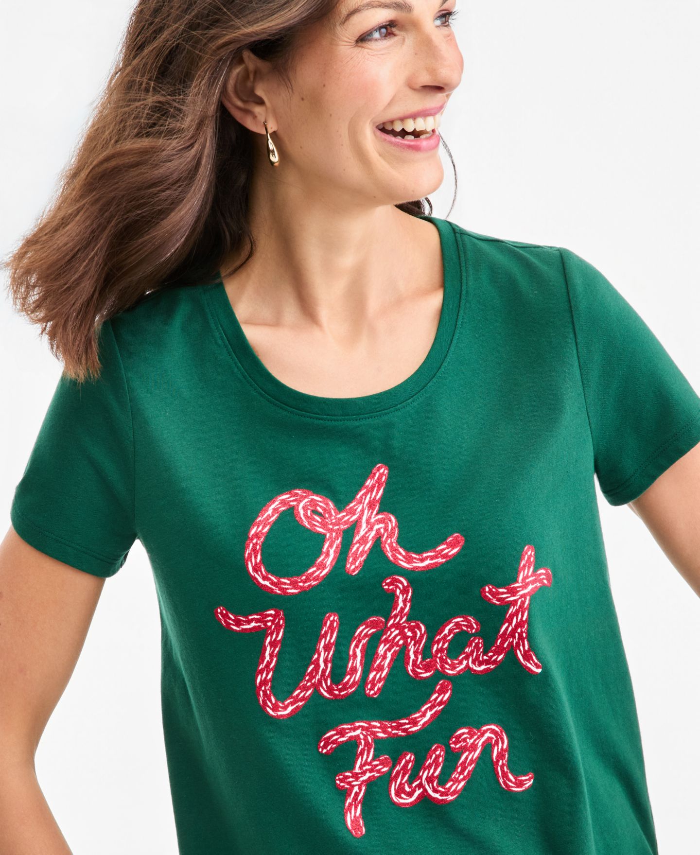 Женская футболка Style & Co Holiday Graphic Short-Sleeve Crewneck, цвет: Зелёный — фото 3