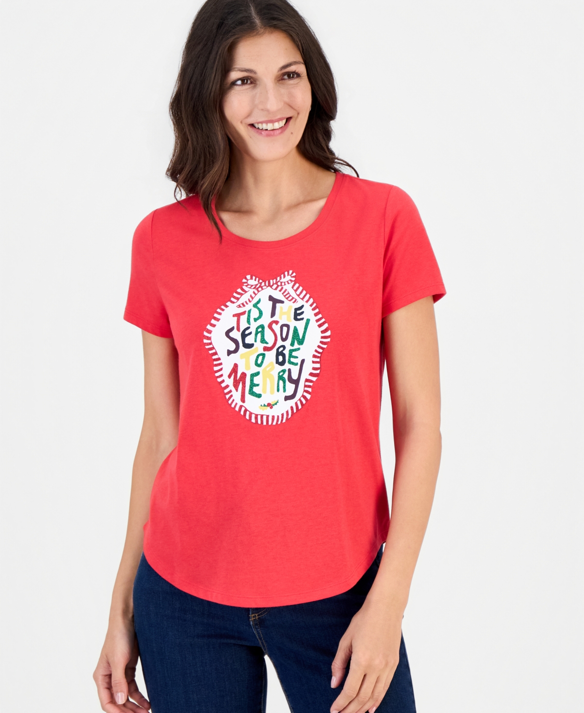 Style & Co Women's Holiday Graphic Short-Sleeve Crewneck Tee, Macy's Exclusive - Lollipop