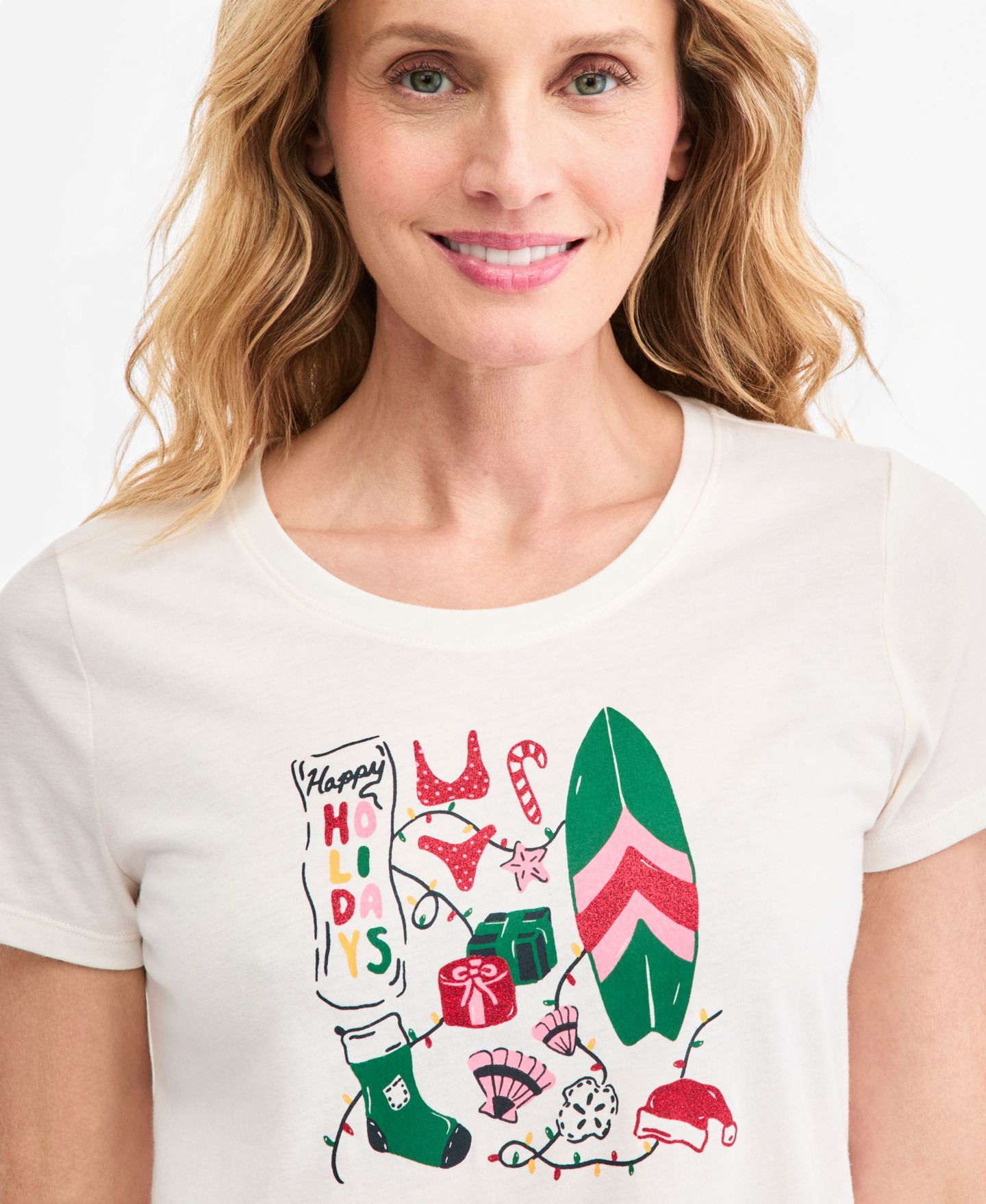 Женская футболка Style & Co Holiday Graphic Short-Sleeve Crewneck, цвет: Ванильный — фото 3