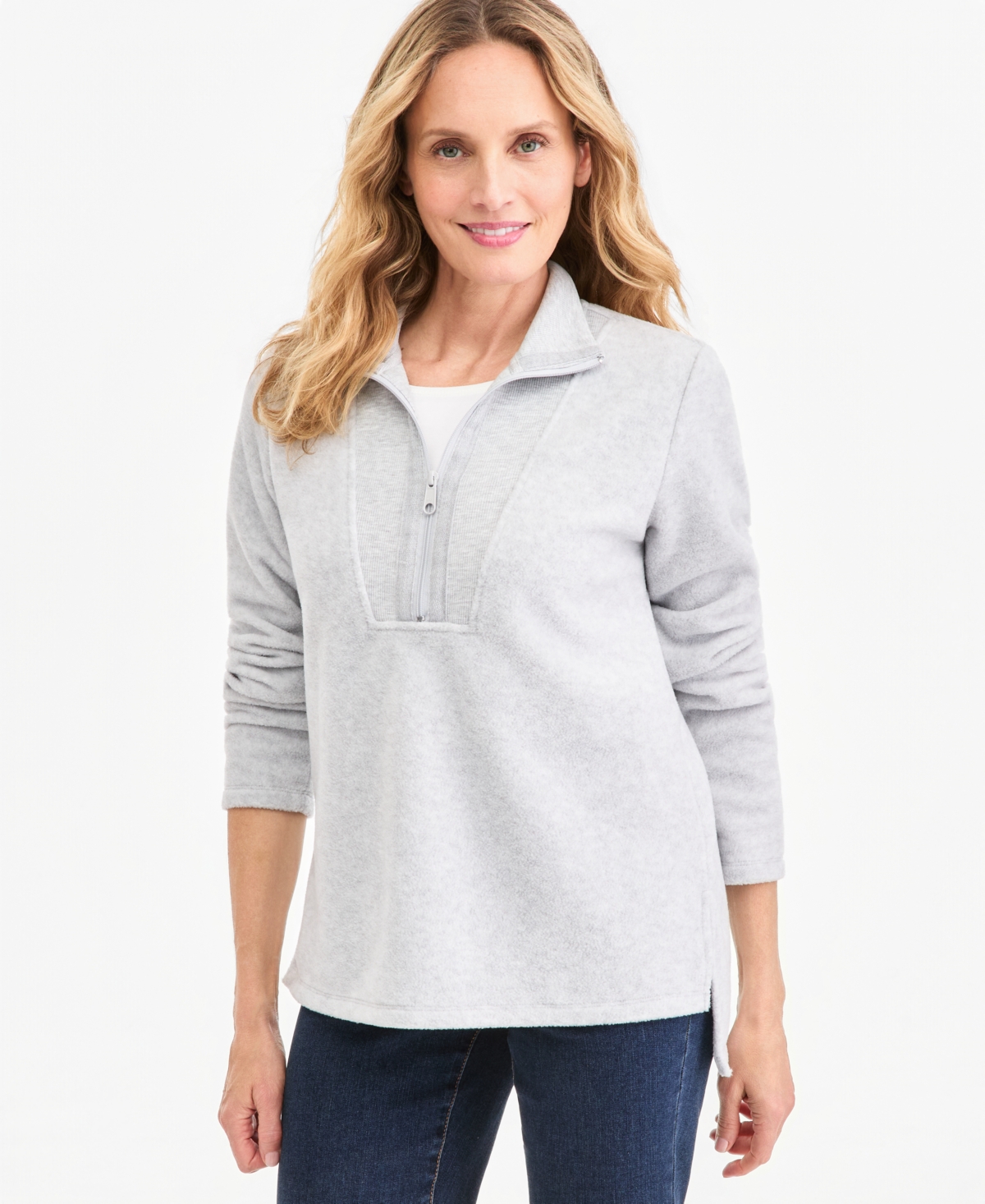 Style & Co Women's Polar Fleece Quarter-Zip Pullover Sweatshirt, Macy's Exclusive - Slate Heather