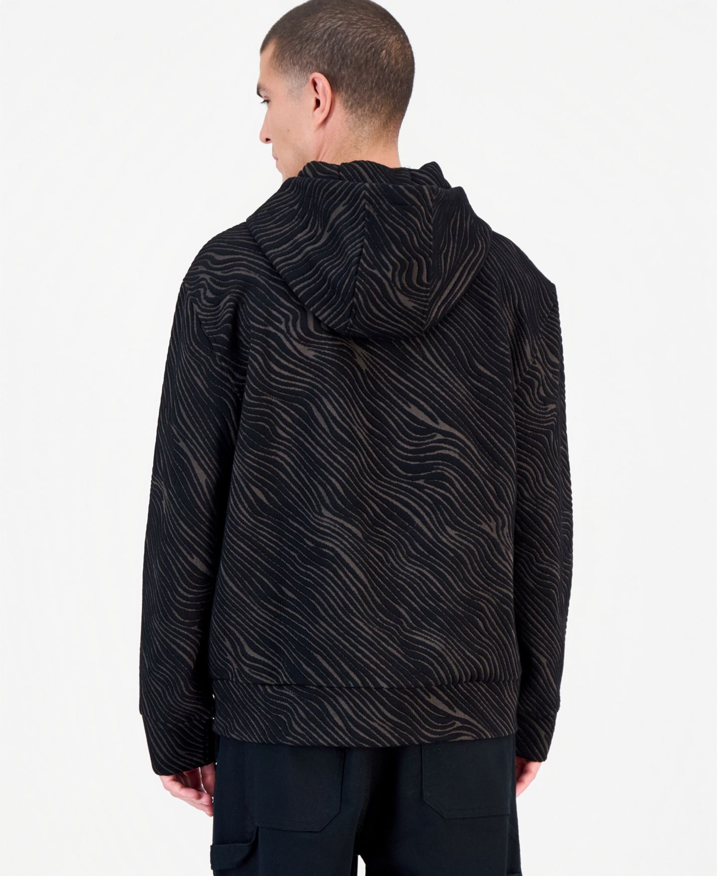 Мужское худи Mode of One Long Sleeve Relaxed-Fit Embossed, цвет: Глубокий чёрный — фото 4