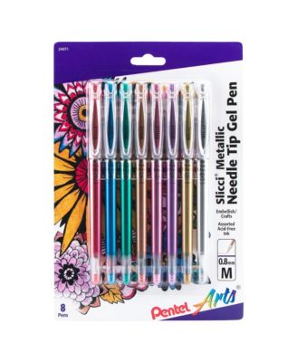 Arts Slicci METALLIC (0.8mm) Needle Tip Med Gel Pen Assorted Metallic Ink, 8-Pk