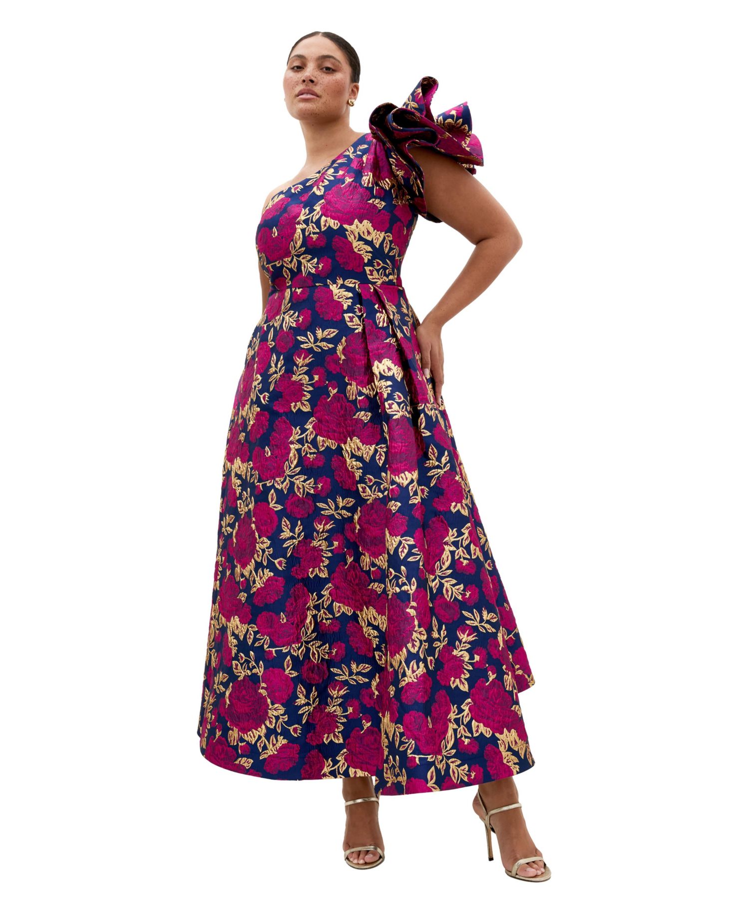Plus Size Grand Gala One-Shoulder Jacquard Maxi Dress