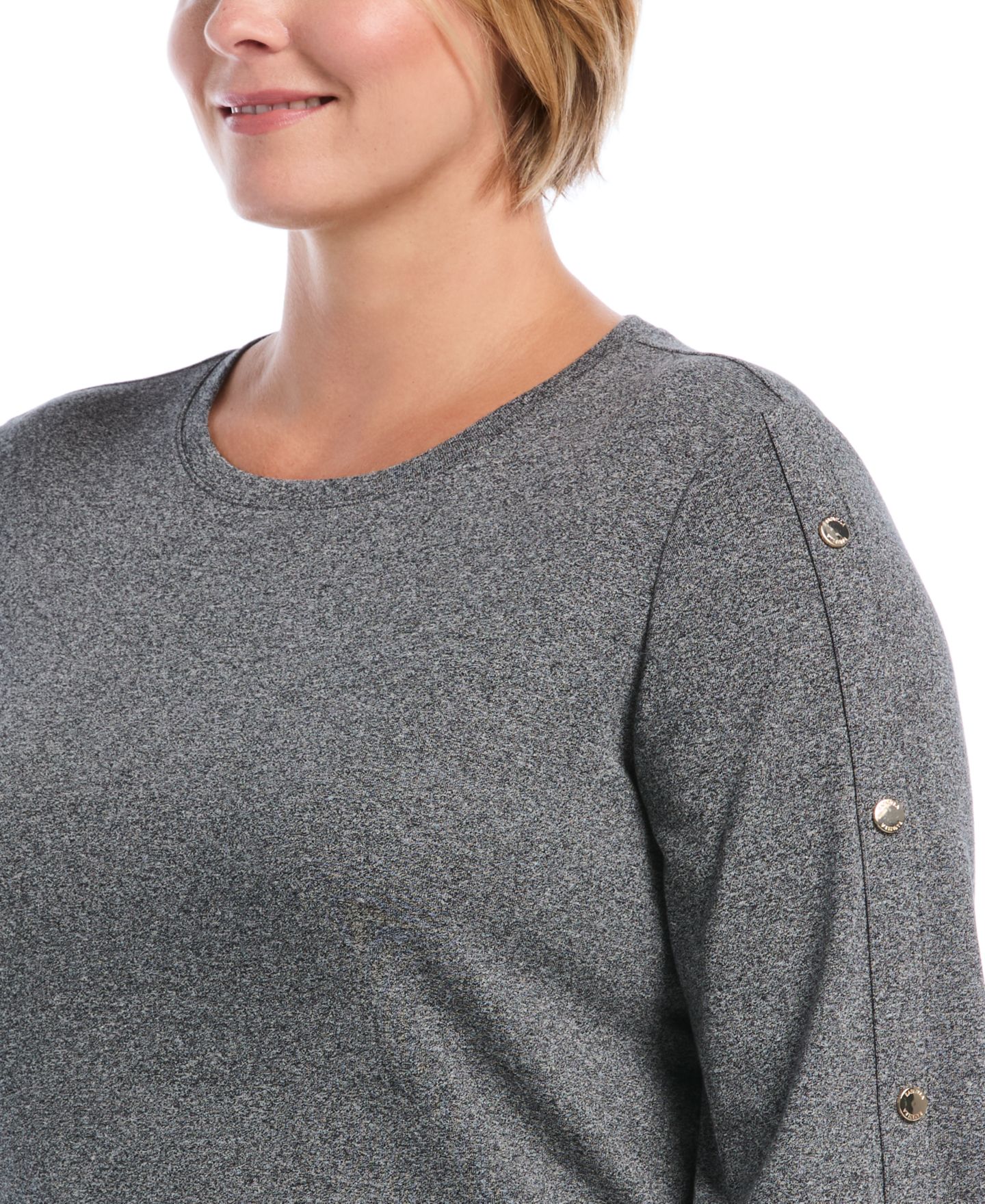 Женская блузка Rafaella Plus Size Stud-Trim Rib-Knit Long-Sleeve, цвет: Молочный — фото 4