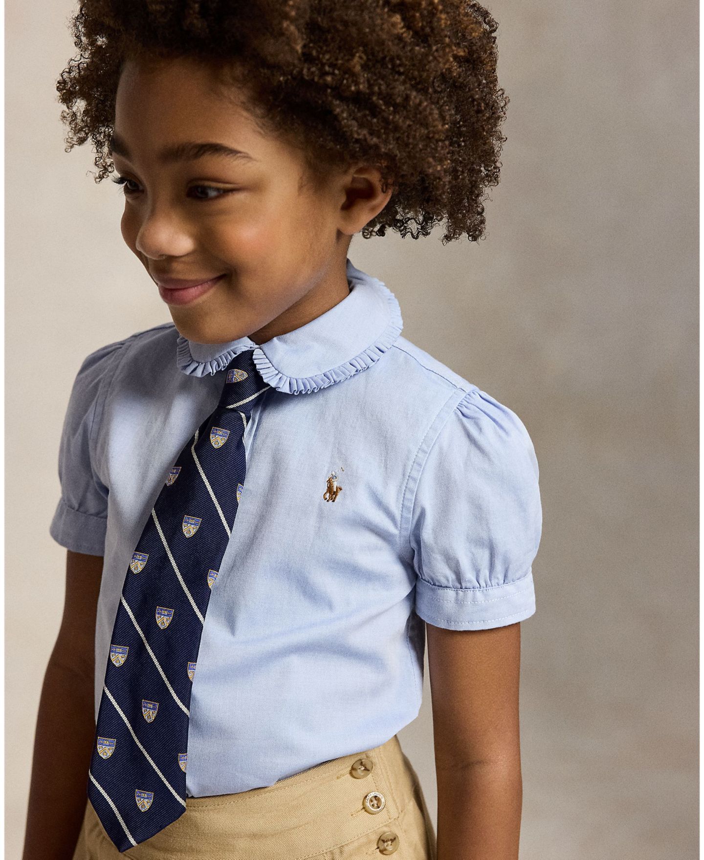 Рубашка Polo Ralph Lauren Short-Sleeve Solid Oxford Shirt для девочек, цвет: Синий — фото 3
