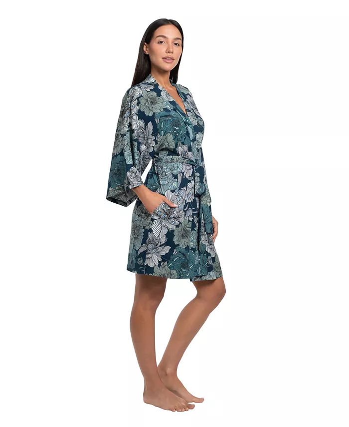 Women's Teal Floral Print Knit Wrapper - thumbnail 2