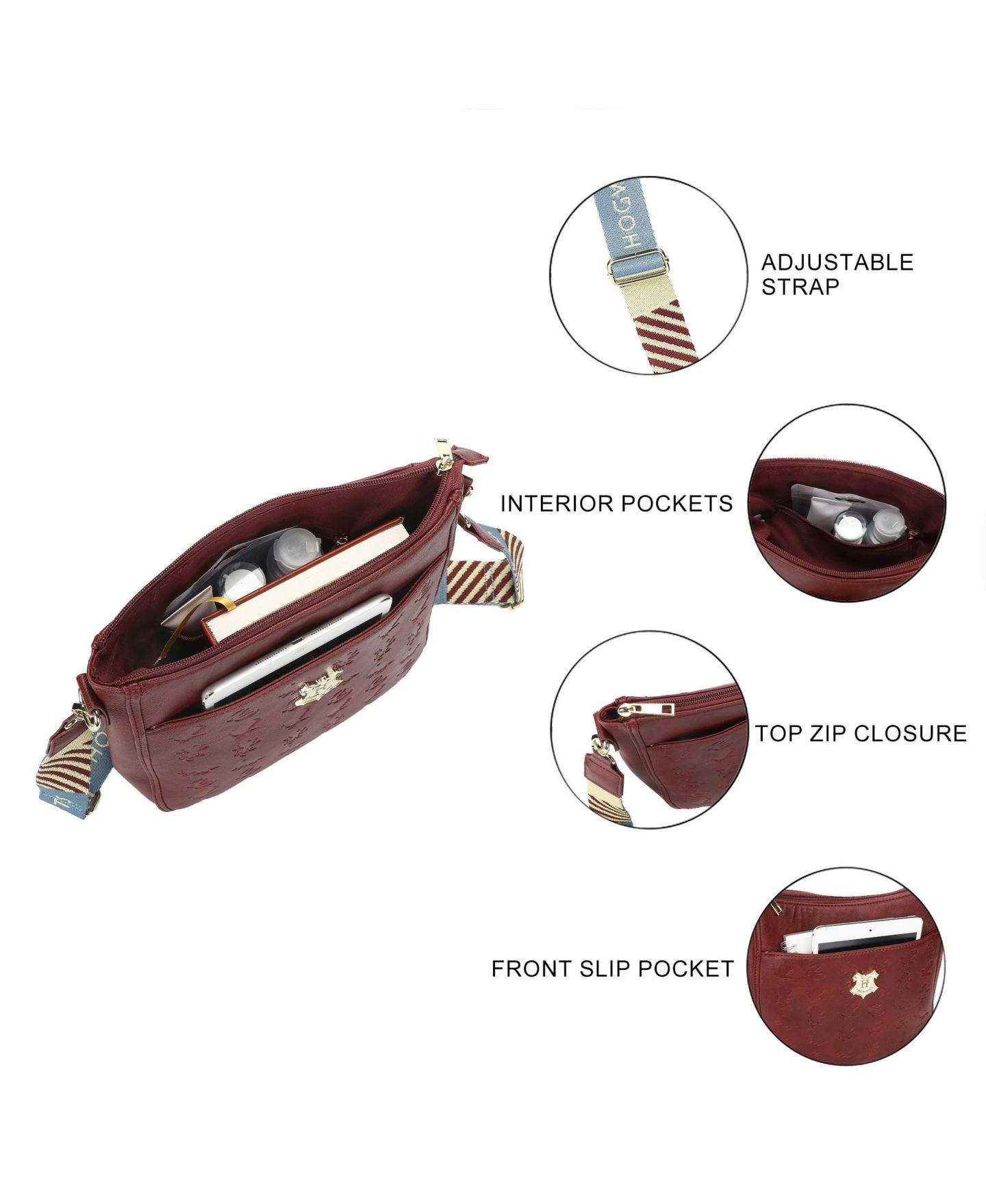 Женская сумка Harry Potter Hogwarts Crest Maroon Crossbody, цвет: Бордовый / Белый — фото 4