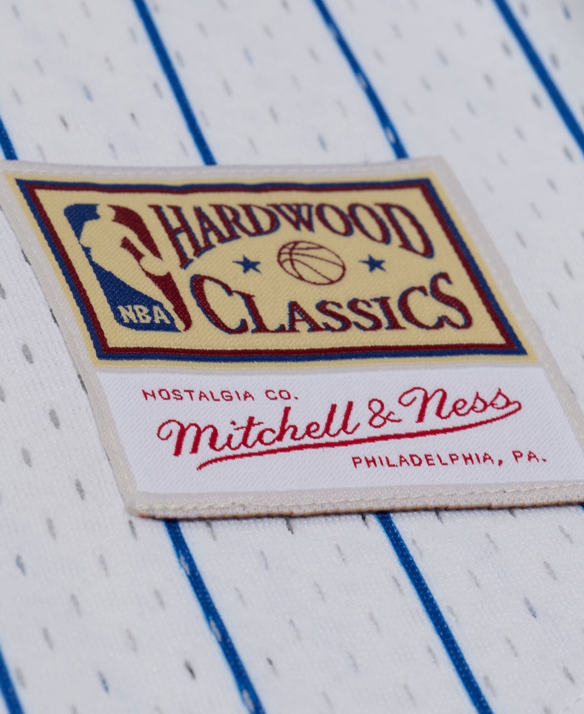 Mitchell & Ness Men's Philadelphia 76ers Hardwood Classics Head Coach Pinstripe Mesh Jersey