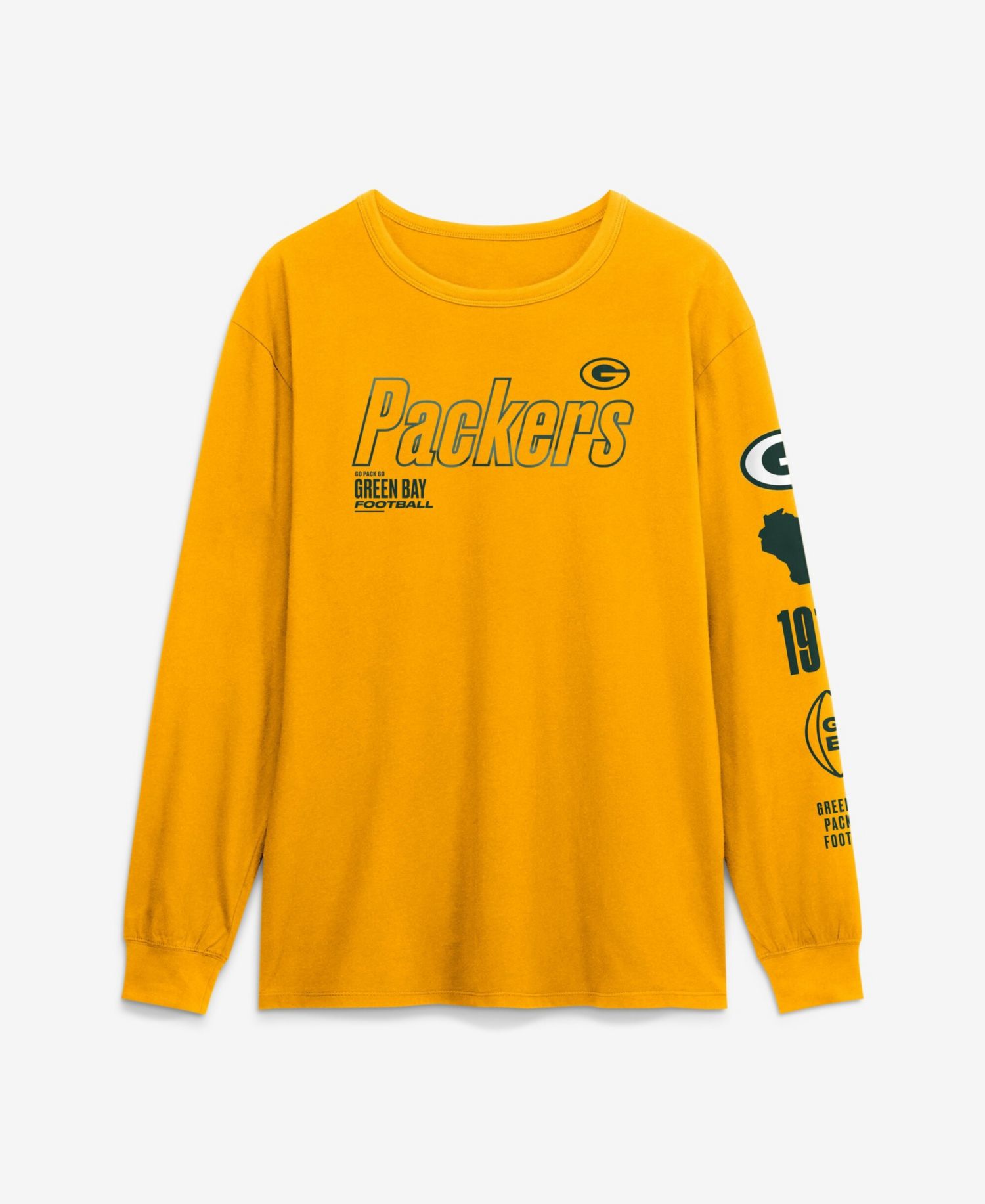 Men's Green Bay Packers Checkdown Pass Long-Sleeve Crew-Neck Classic-Fit T-Shirt
