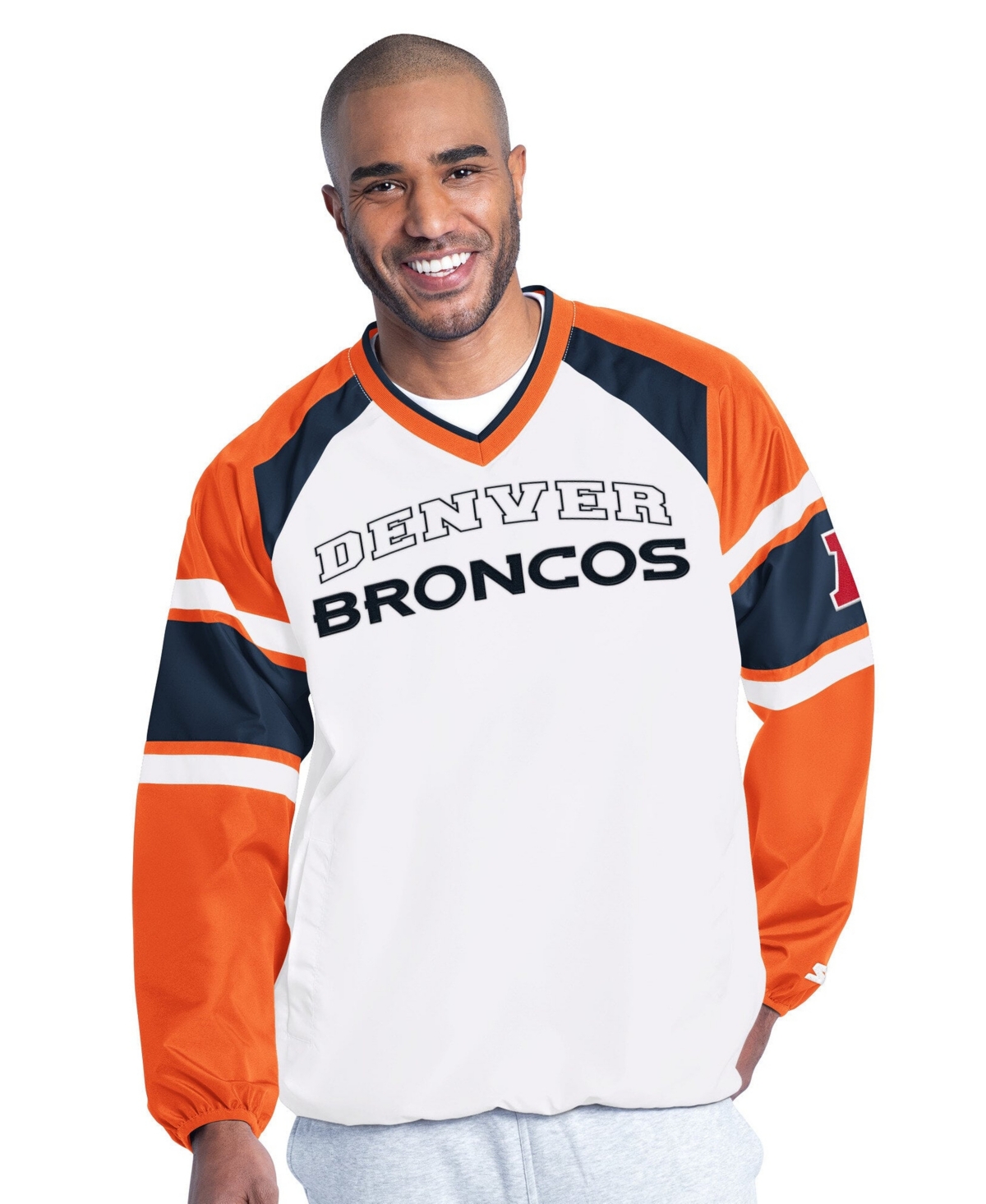 Starter Men's Denver Broncos Infield Play Raglan Sleeve V-Neck Pullover Sweatshirt - White