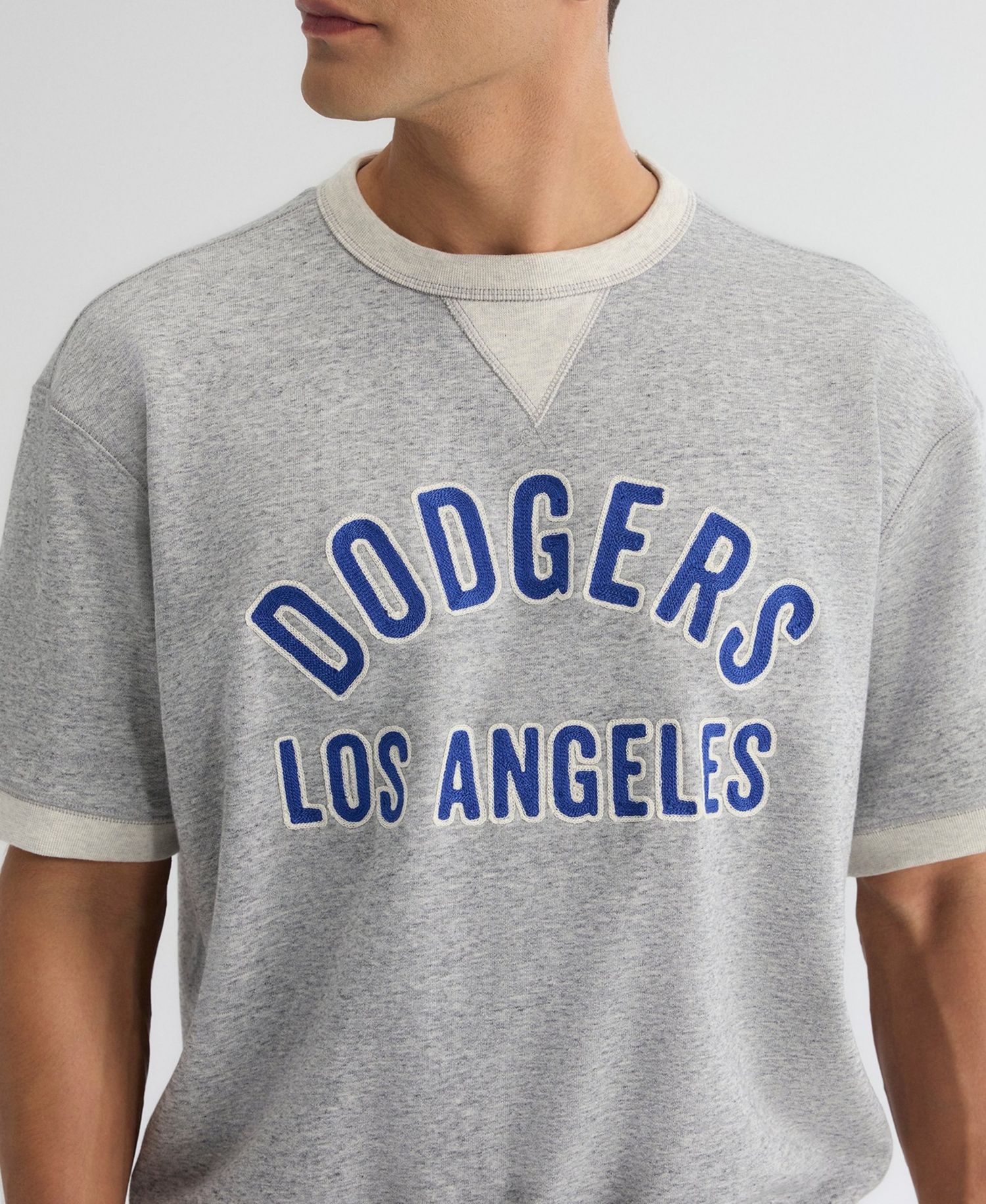 Men's Los Angeles Dodgers Iconic Relaxed-Fit Contrast V-Neck Pullover Sweatshirt