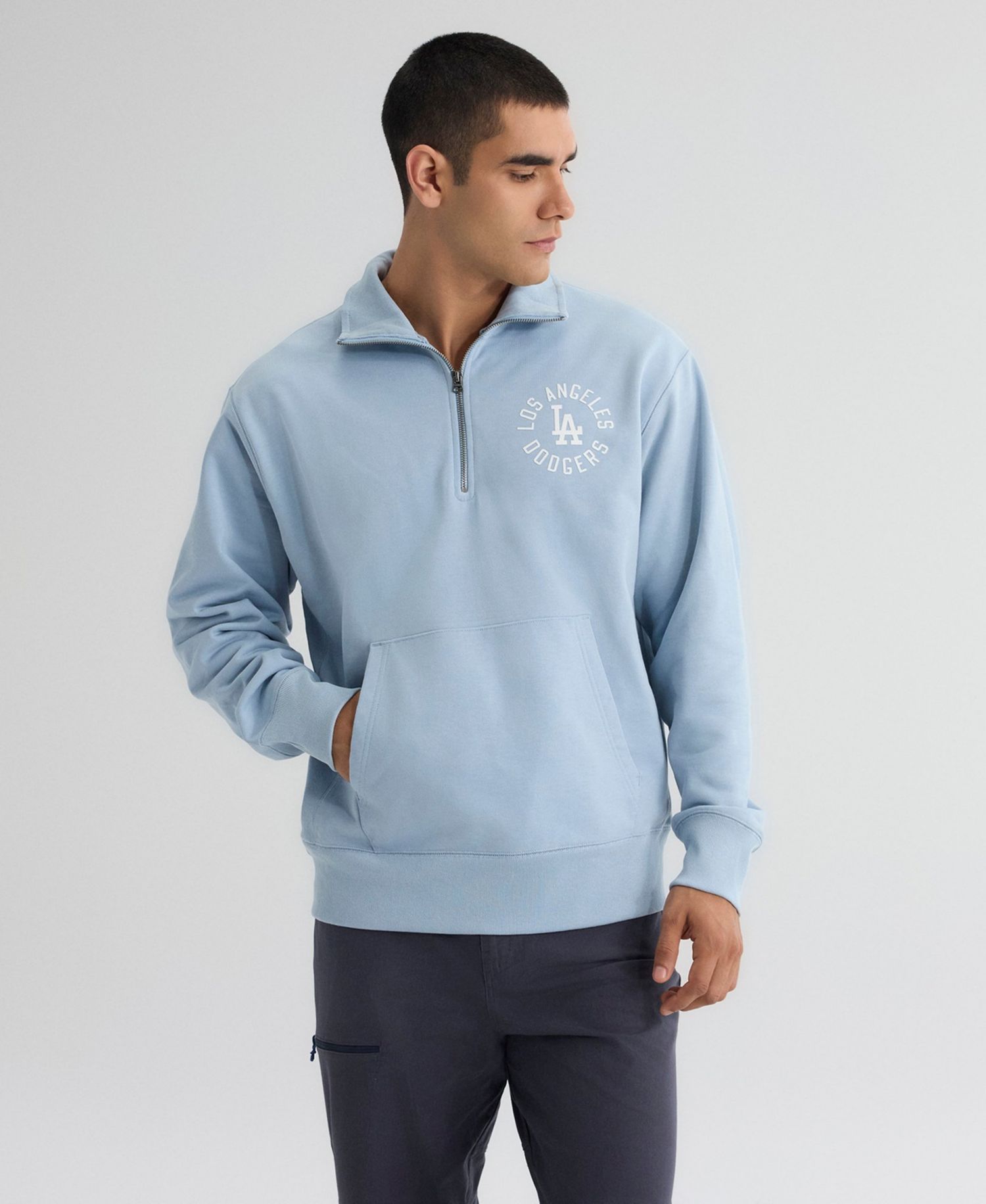 Men's Los Angeles Dodgers Iconic Relaxed-Fit Kangaroo-Pocket Quarter-Zip Sweatshirt