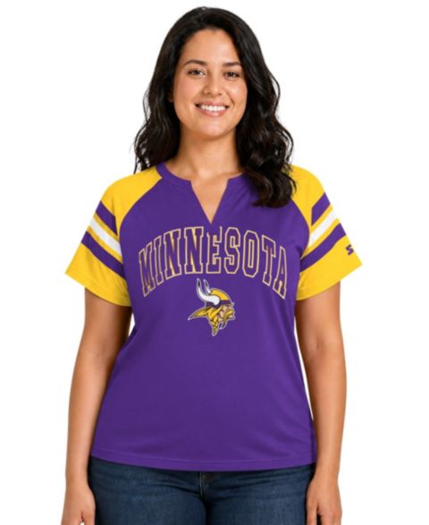 Женская футболка Starter Purple Minnesota Vikings Plus Size Game On Notch Neck Raglan