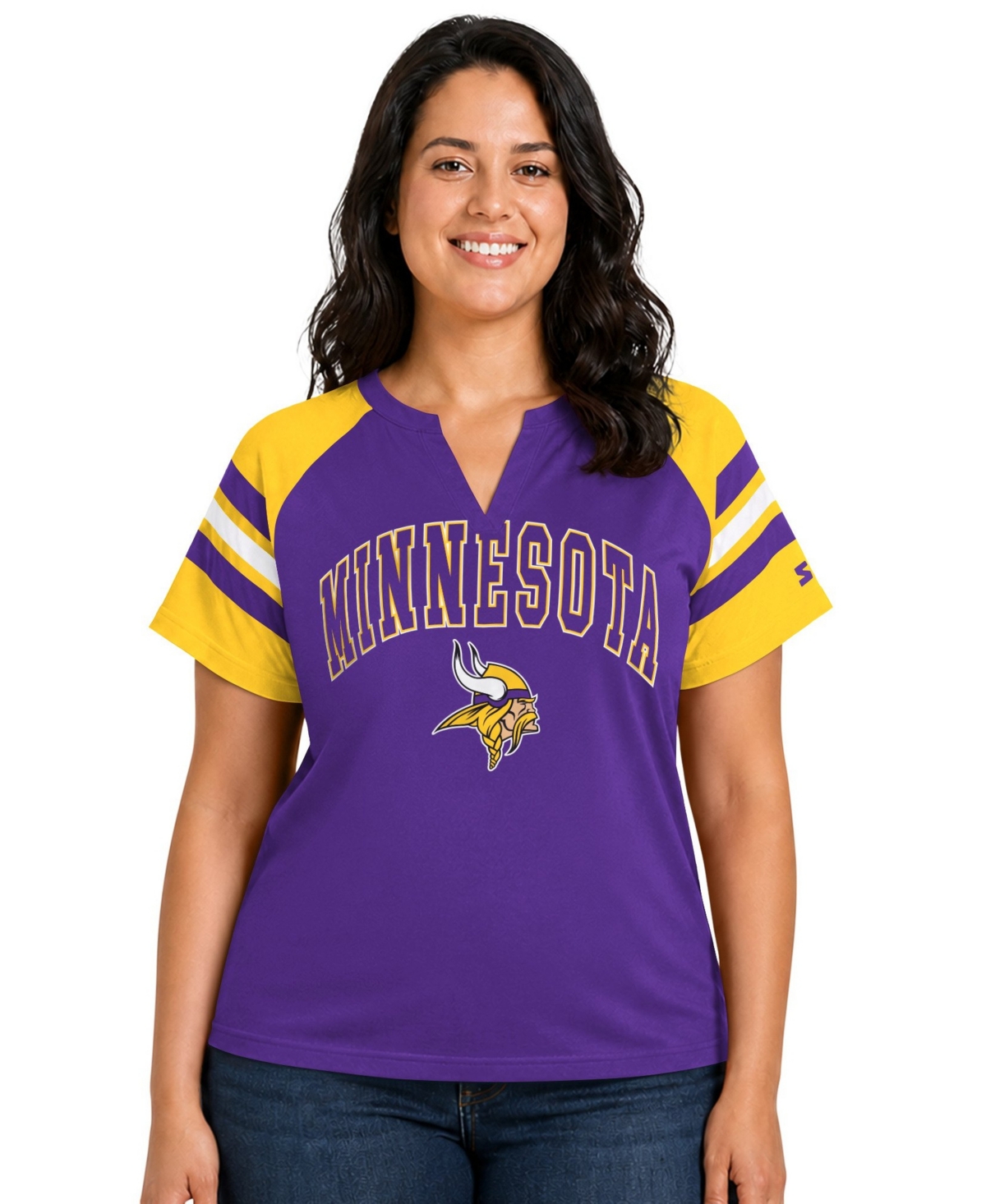 Starter Plus Size Chicago Bears Game On Notch Neck Raglan-sleeve T-shirt In Purple