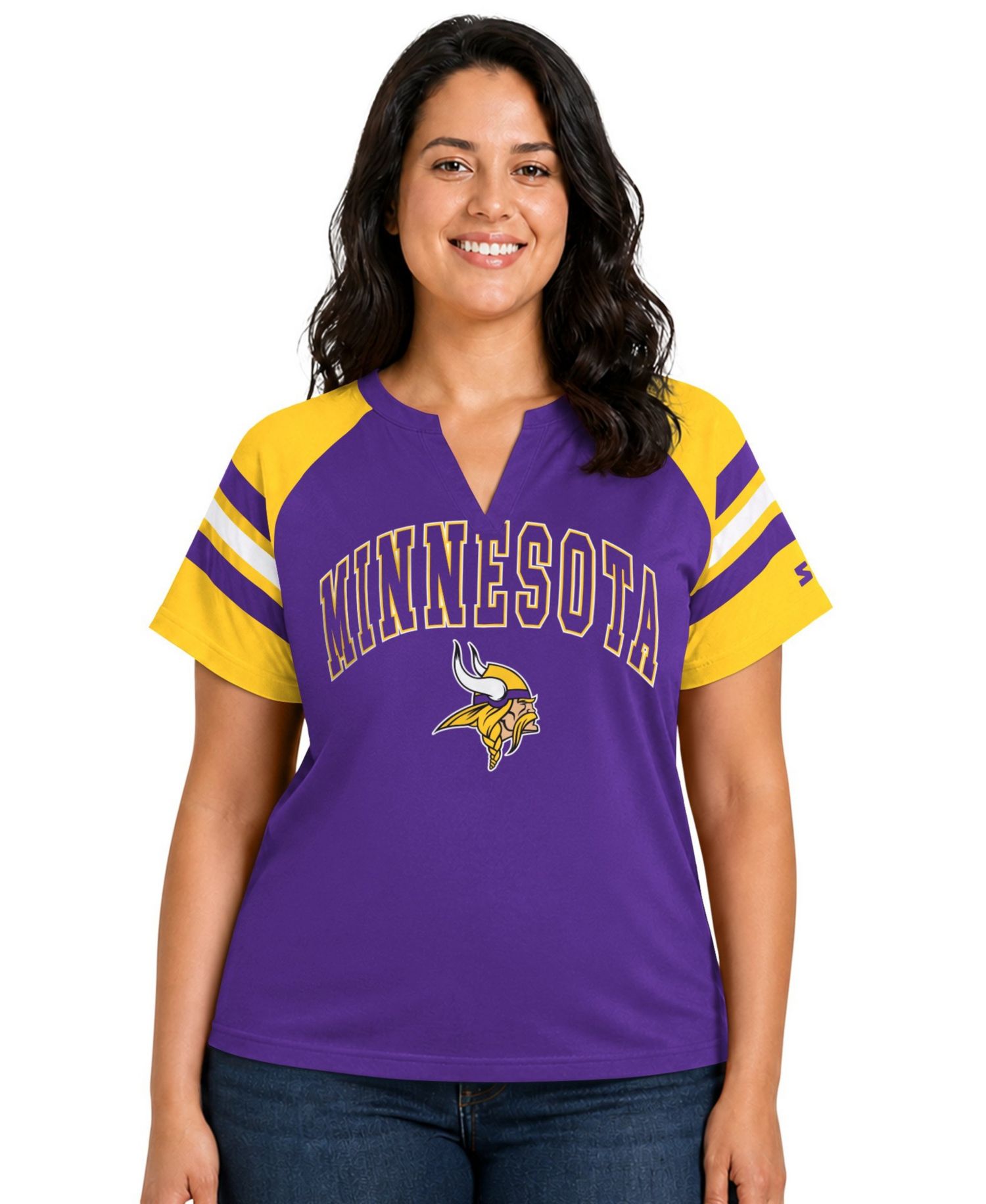 Women's Purple Minnesota Vikings Plus Size Game On Notch Neck Raglan T-Shirt