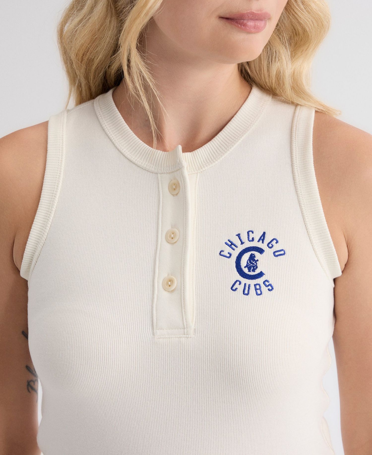 Women's Chicago Cubs Iconic Ribbed Knit Cropped Tank Top