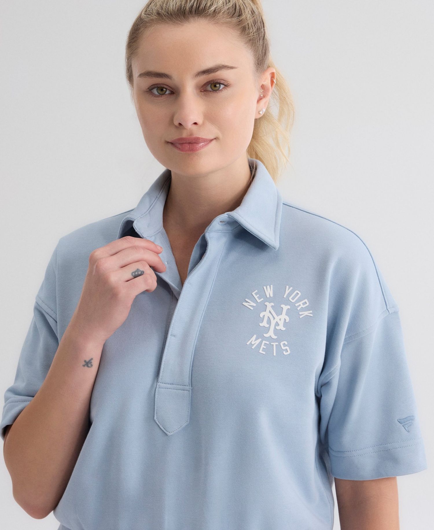Women's Iconic New York Mets Cropped Polo Sweatshirt