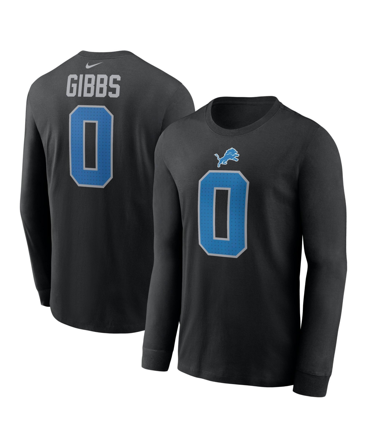 Nike Men's Detroit Lions Jahmyr Gibbs Name & Number Long-Sleeve Crewneck T-Shirt