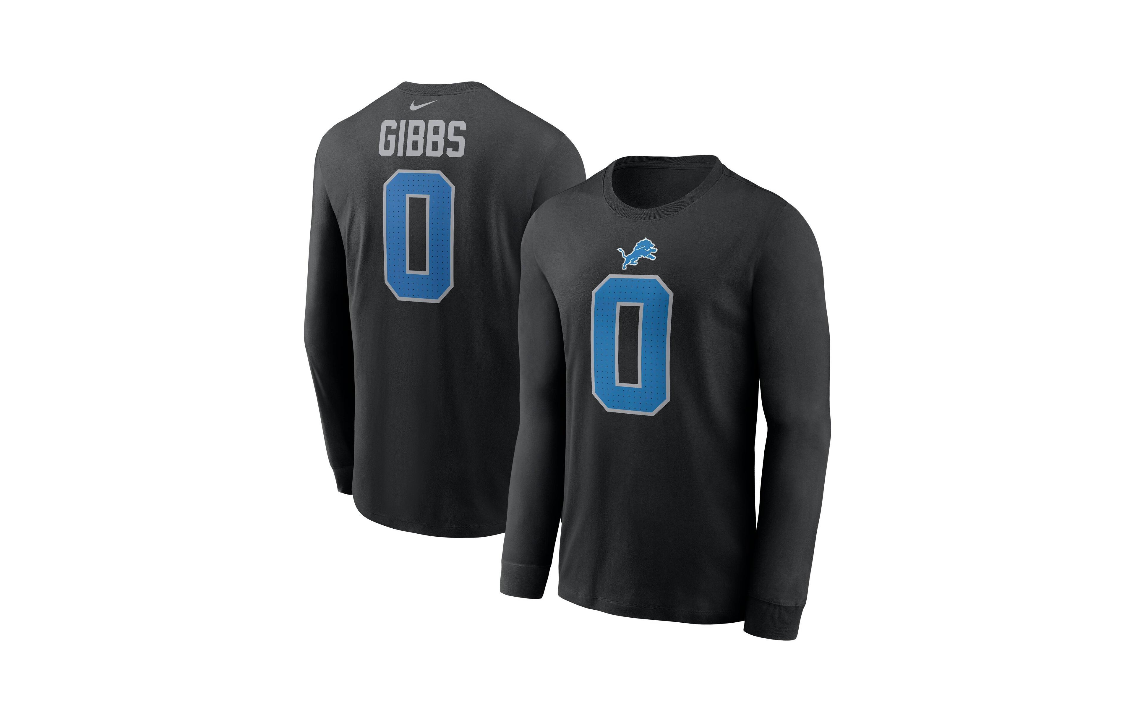 Nike Men's Detroit Lions Jahmyr Gibbs Name & Number Long-Sleeve Crewneck T-Shirt