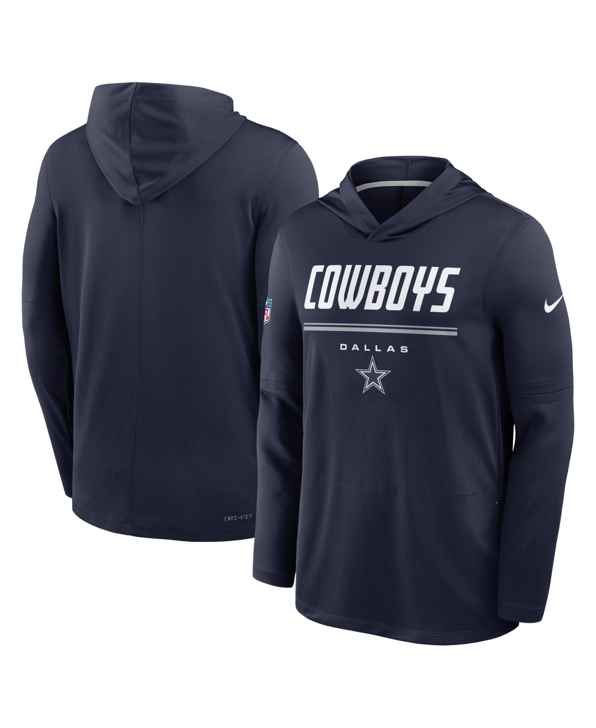 Men's Nike Navy Dallas Cowboys Big & Tall Sideline Game On Lightweight Hooded Long Sleeve Dri-FIT Top