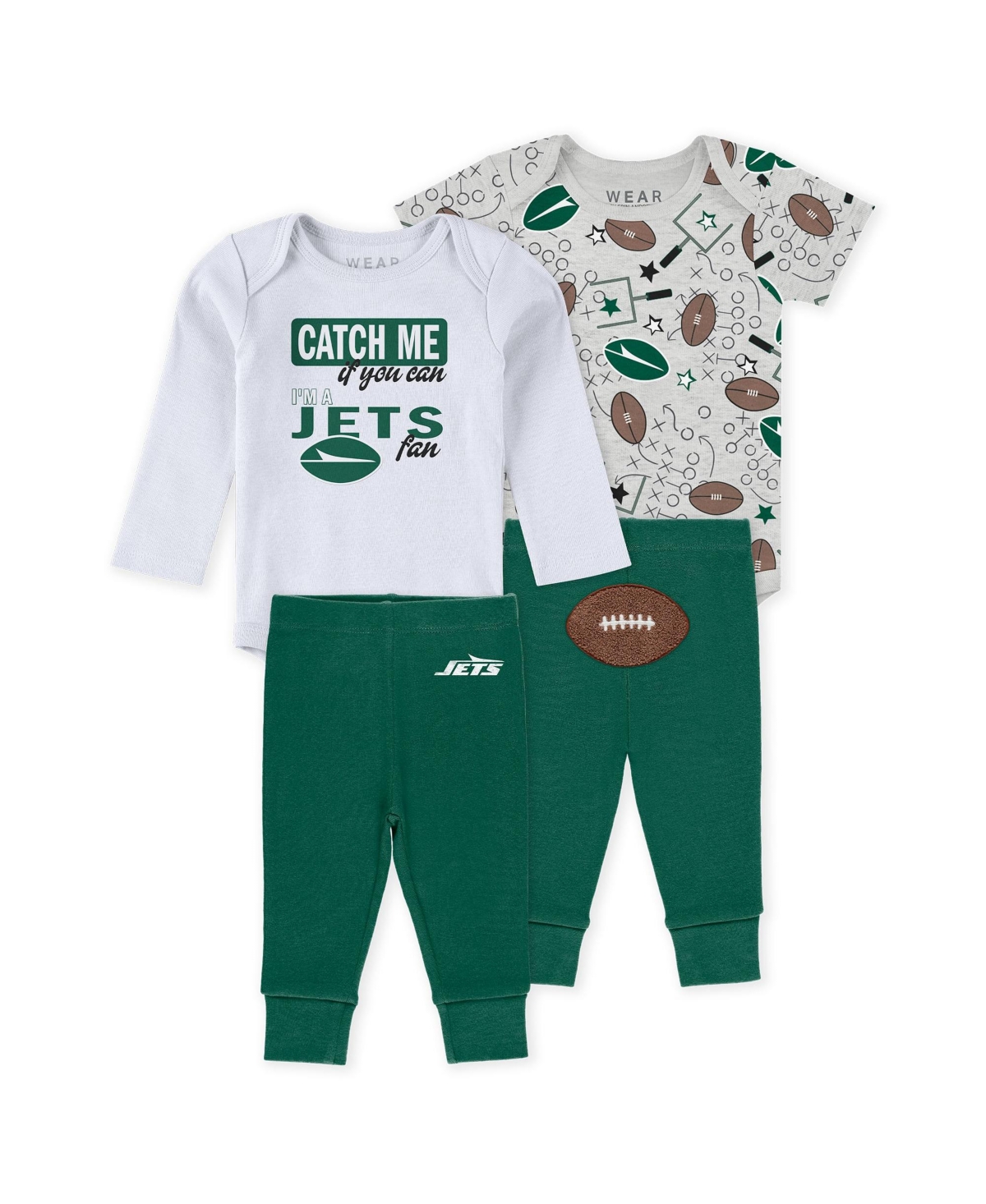 Wear by Erin Andrews Baby Boys and Girls 3-Piece New York Jets Turn Me Around Bodysuits Pants Set